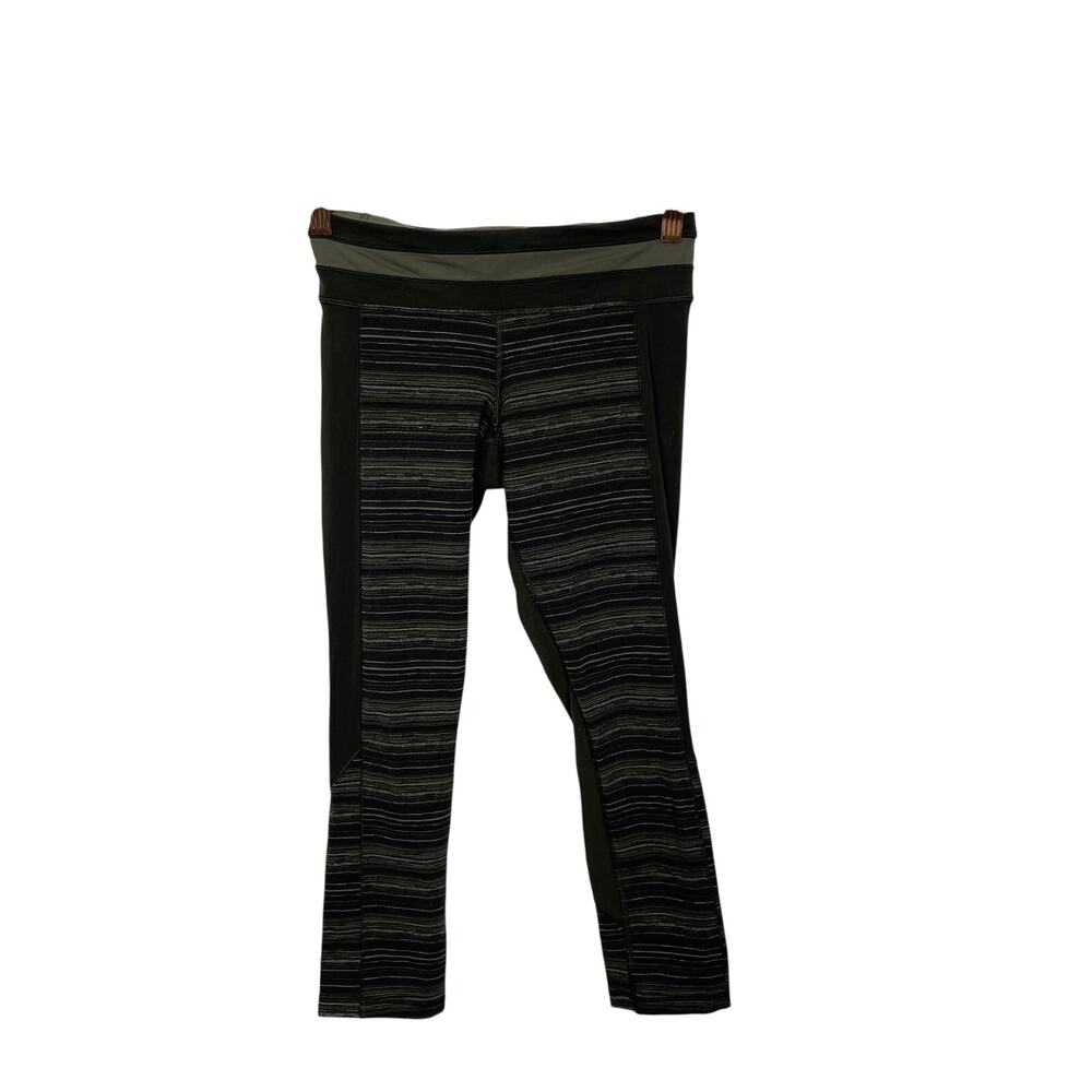 Lululemon Womens 4 Give Me Qi Crop Leggings Cyber Stripe Gator Green FullOn Luon